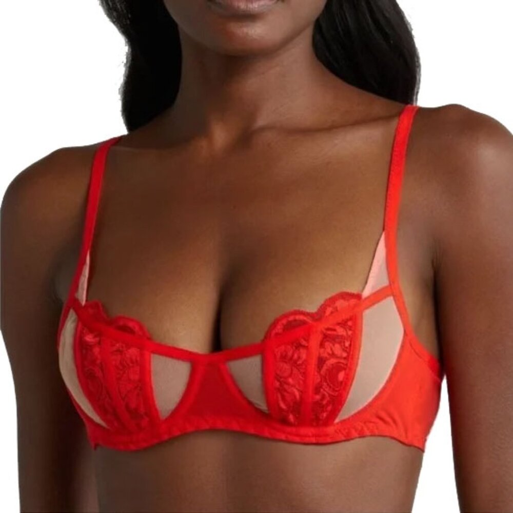 NWT $78 D 30-38 We Are HAH Caged Up Bra Blood Orange 32D 34D 36D 38D